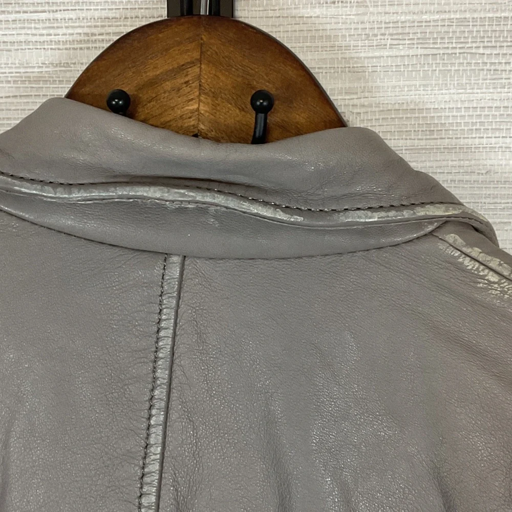 Women's Mauritius Sofia RF Lambskin Leather Biker Moto Jacket Distressed Grey 8 - Picture 14 of 16